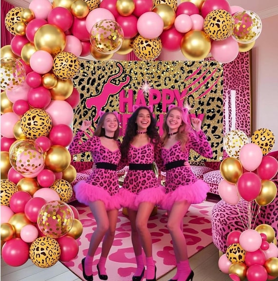 Pink Cheetah Print Happy Birthday Banner - Jungle Safari Girl's Party Decorations-1365206