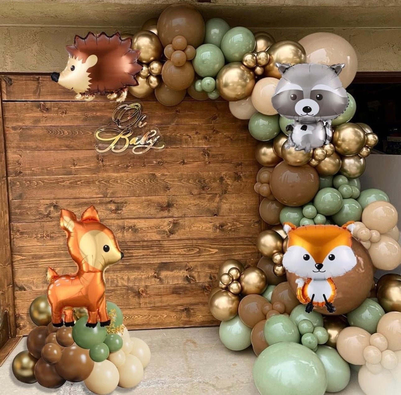 142 Pezzi Decorazione Baby Shower Animali Del Bosco - Piatti, Bicchieri, Tovaglia, Striscione
