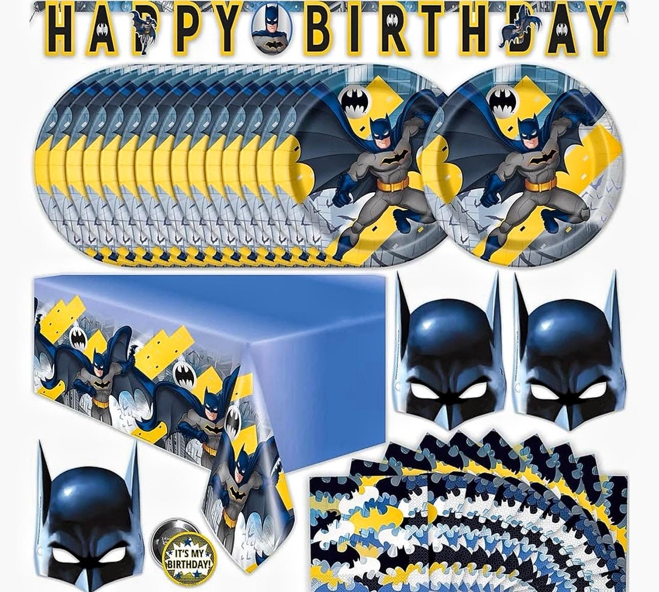 Set De Vaisselle Jetable Batman Pour 8 Personnes – 44 Pièces En Papier Compostable, Assiettes, Gobelets, Serviettes Assiettes Gobelets Serviettes DC Comics