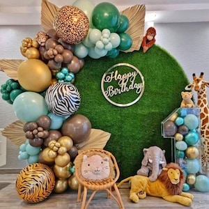 Safari Jungle Balloon Garland Arch Kit Green Wild Tropical Theme Party Supplies Olive Gold ,Wild One ,Birthday,Baby Shower,119pcs
