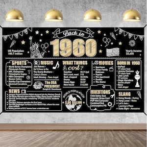 65th Birthday Decorations Back in 1960 Banner Backdrop for Women Men, Black Gold Happy 65 Birthday Sign Poster Party Supplies,65 Yers Old