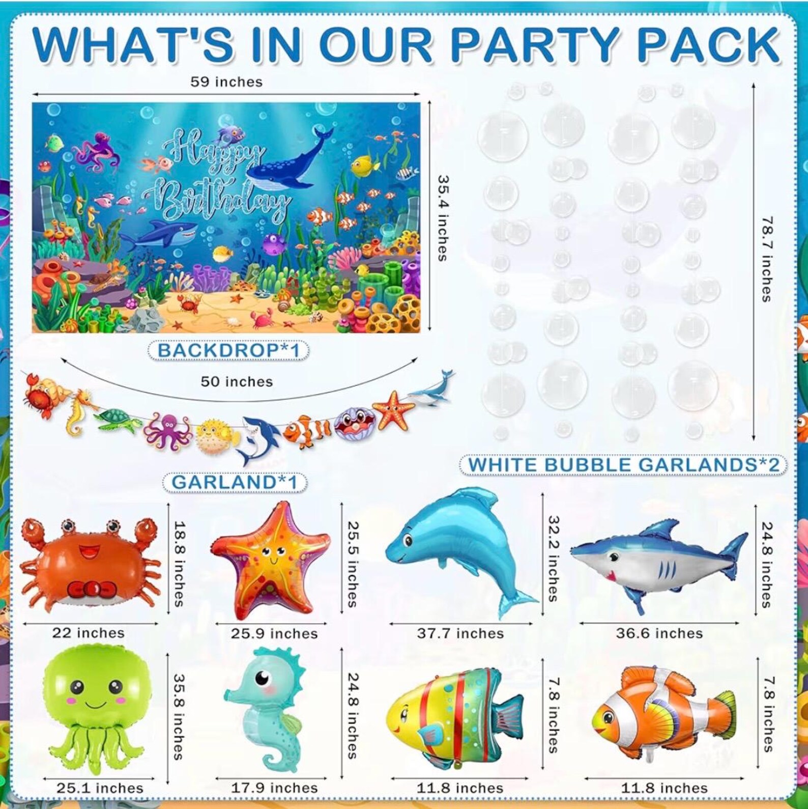 Under the Sea Party Decorations 98pcs, Ocean Theme Birthday Party ...