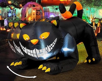 6 FT Halloween Inflatables Outdoor Black Cat with Shakable Head, Blow Up Yard Decoration with LED Lights Built-in for Holiday/Party/Yard