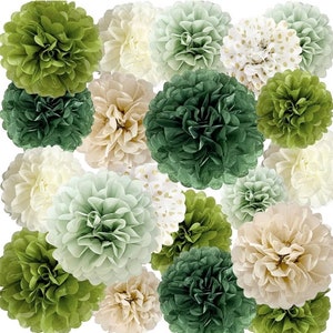 Pompon di carta velina verde salvia, 20 pezzi, decorazioni per feste di matrimonio, fiori bohémien color avorio, decorazioni da parete