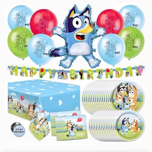 Suministros para fiestas de cumpleaños de Bluey / Suministros para fiestas de Bluey / Decoraciones para cumpleaños de Bluey / Decoraciones para fiestas de Bluey / Con globos y pancartas de Bluey