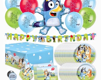 Artículos para fiesta de cumpleaños de Bluey / Decoraciones para fiesta de Bluey / Decoraciones para fiesta de cumpleaños de Bluey / Decoraciones para fiesta de Bluey / Incluye globos y pancarta de Bluey
