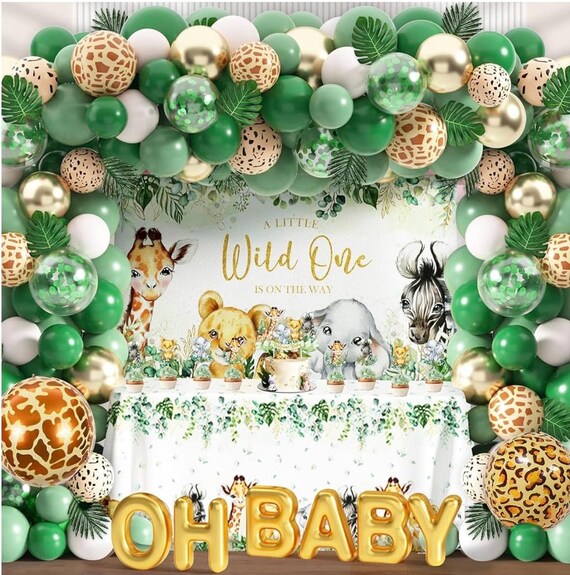 Safari Baby Shower Boxes With B-A-B-Y Letters - 4-Piece Sage Green Jungle Print Balloon Blocks