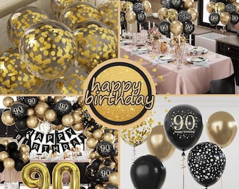Decorazioni Vortice Per 90° Compleanno - Oro/Nero, Set 46 Pezzi, Con Scritte Vintage 1933, Foglio Lucido - 5