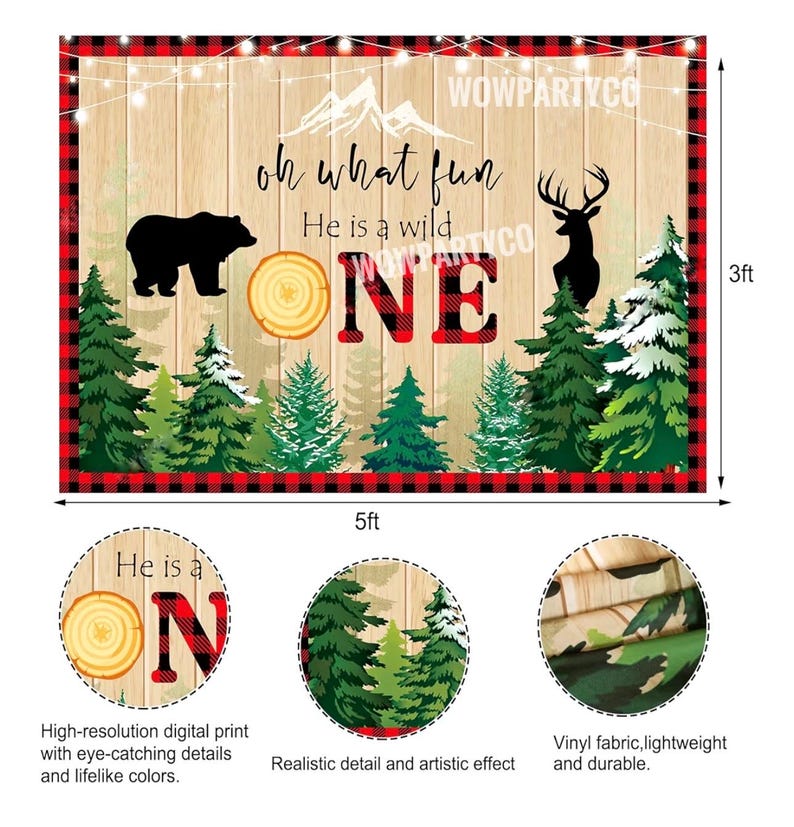Lumberjack First Birthday Decorations, Lumberjack 1st Birthday Party Supplies,Buffalo Plaid Monthly Photo Banner Highchair Banner First Bday image 7