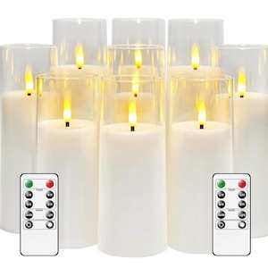 Flickering Flameless Candles Battery Operated with Remote and  Timer Plexiglass Led Pillar Candles Pack of 9 with Realistic Moving Wick