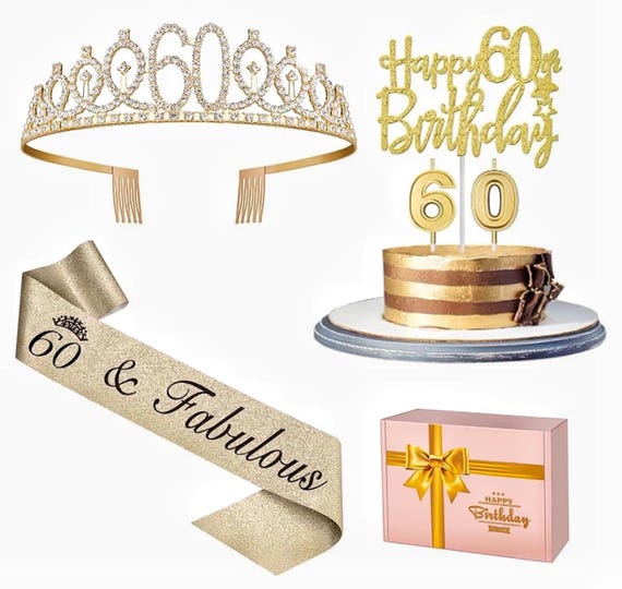 Decorazioni Compleanno 60 Anni Donna - Corona, Fascia, Candela Numero, Per Torta, Regalo - Foto 13