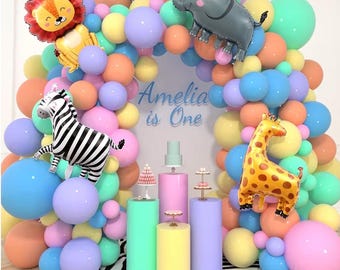 Schattige dierenballonslingerboog, 152-delige kleurrijke ballonnen met zebraolifant Giraffe en leeuw folieballonnen voor babyshower kinderen bos