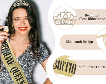 Fascia Compleanno 28 Anni Rosa Oro - Corona Con Strass Per Festa Principessa - Foto 7