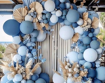 Kit de arco de globos azul polvoriento, guirnalda de globos azul bebé azul oscuro con relleno doble, globos de látex azul claro verde azulado oscuro pastel