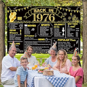 50th Birthday Black Gold Party Decoration, Back in 1976 Banner 50 Year ...