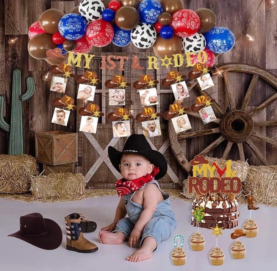 Set Alternativo Libro Degli Ospiti Cowboy Per Baby Shower - 65 Pezzi Con Cuori In Legno E Cornice - My First Rodeo