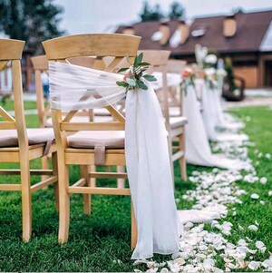Lot De 6 Écharpes Vierges En Satin (Blanc & Rose) - 160x9.5 Cm - Pour Mariage, Fête, DIY