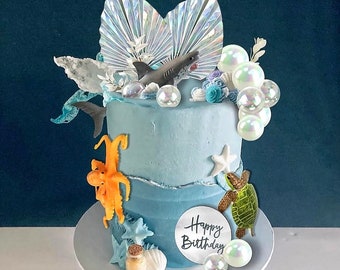 Decorazione per torta Sotto il mare, decorazioni per compleanno con animali dell'oceano, compleanno con acquario - Italia