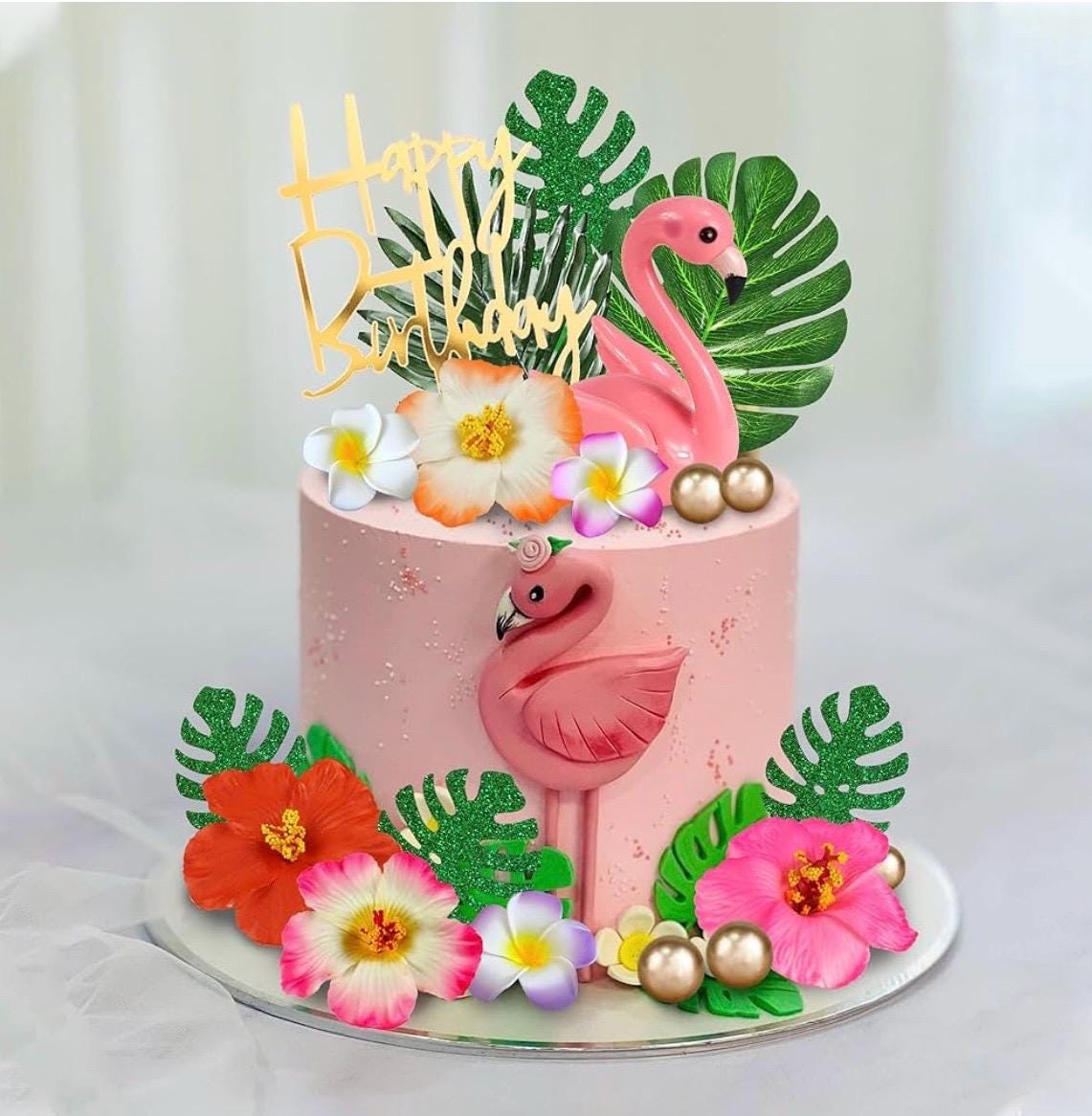 thumbnail image 2 of 23 PCS Flower Cake Topper Hawaiian Cake Decorations With Palm Leaves Hibiscus Flowers Balls For Hawaii Aloha Jungle Summer Theme Wedding Birthday Baby Shower (Blue 2 of 9