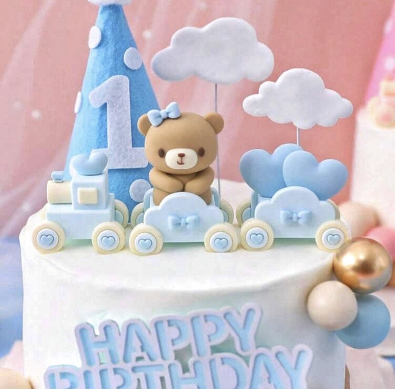 Déco Gâteau Ours Pilote – 13 Pièces Nuages, étoiles, Avion, échelle – Pour Anniversaire Thème Voyage, Baby Shower, Baptême, PVC Et Mousse