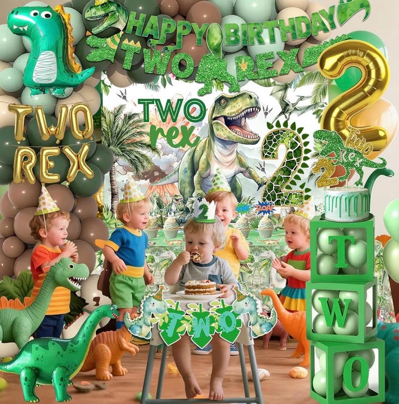 Two Rex Birthday Decorations Boy,dinosaur 2nd Birthday Party ...