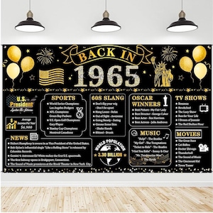 60th Birthday Decorations Black Gold Back in 1965 Vintage Banner for Men, Happy 60th Birthday Banner Backdrop for Women Men 1965 Birthday