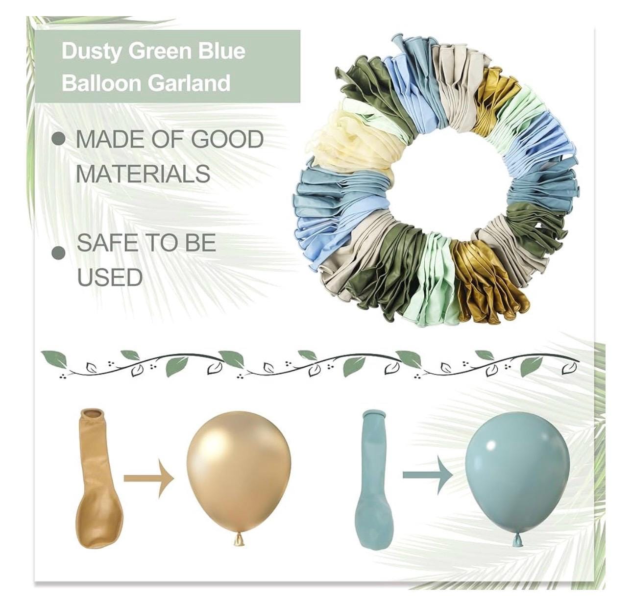 Kit Arco Di Palloncini Polveroso - Blu, Verde Salvia E Nudo - 36 Pezzi + Striscia E Colla - Per Compleanni, Baby Shower, Matrimoni
