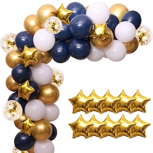 Navy Blue Balloon Garland Kit - 102pcs Blue and White Balloons with Gold and Star Foil Balloons - Party Decoration Arch for Graduation 2026