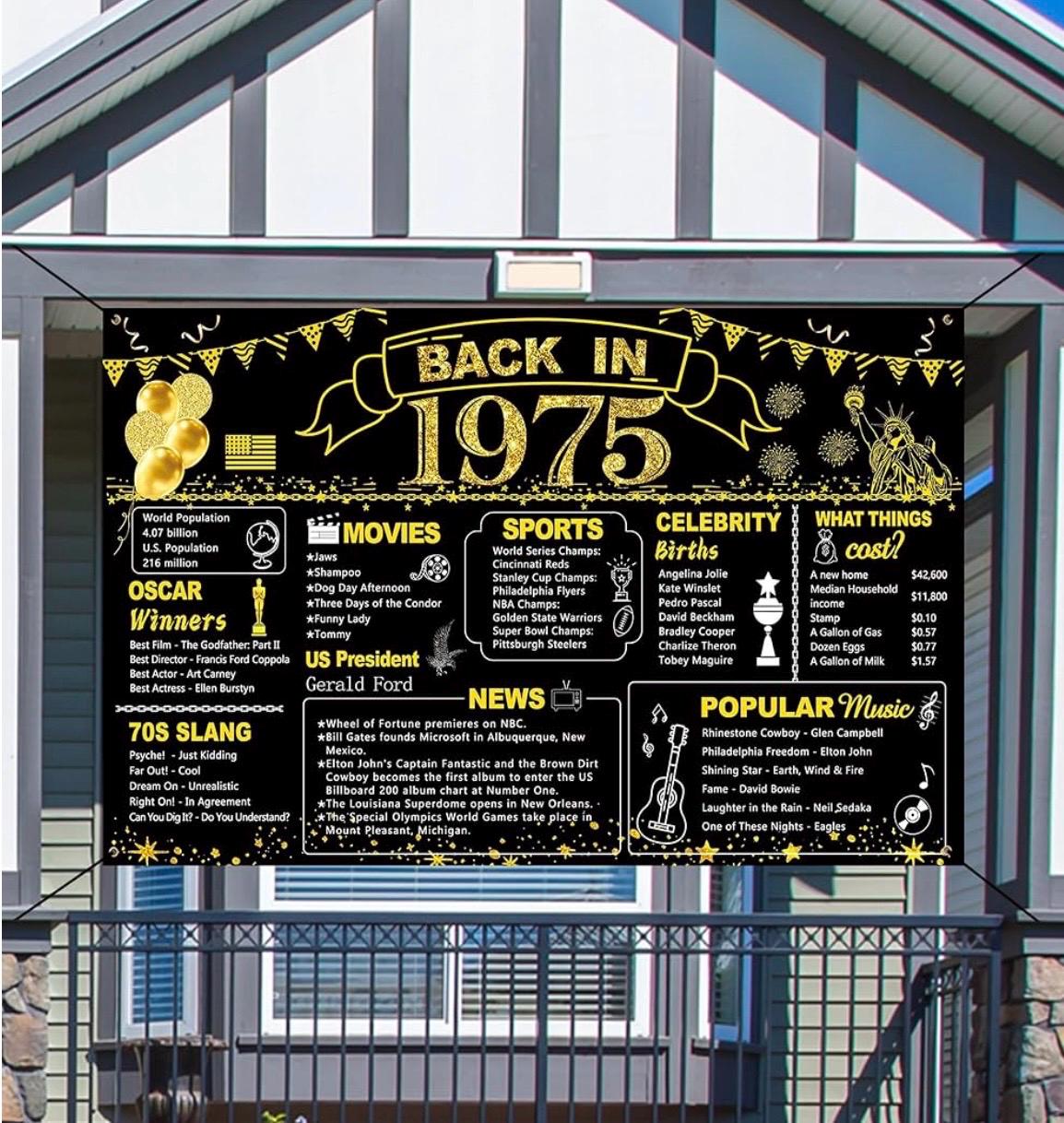 50th Birthday Black Gold Party Decoration, Back in 1976 Banner 50 Year ...