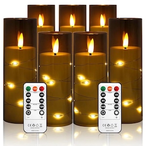 Flameless Candles Flickering LED Lights 7 PCS Battery Operated Candles with Remote & Timer, with Embedded Star String Lights for Home Decor