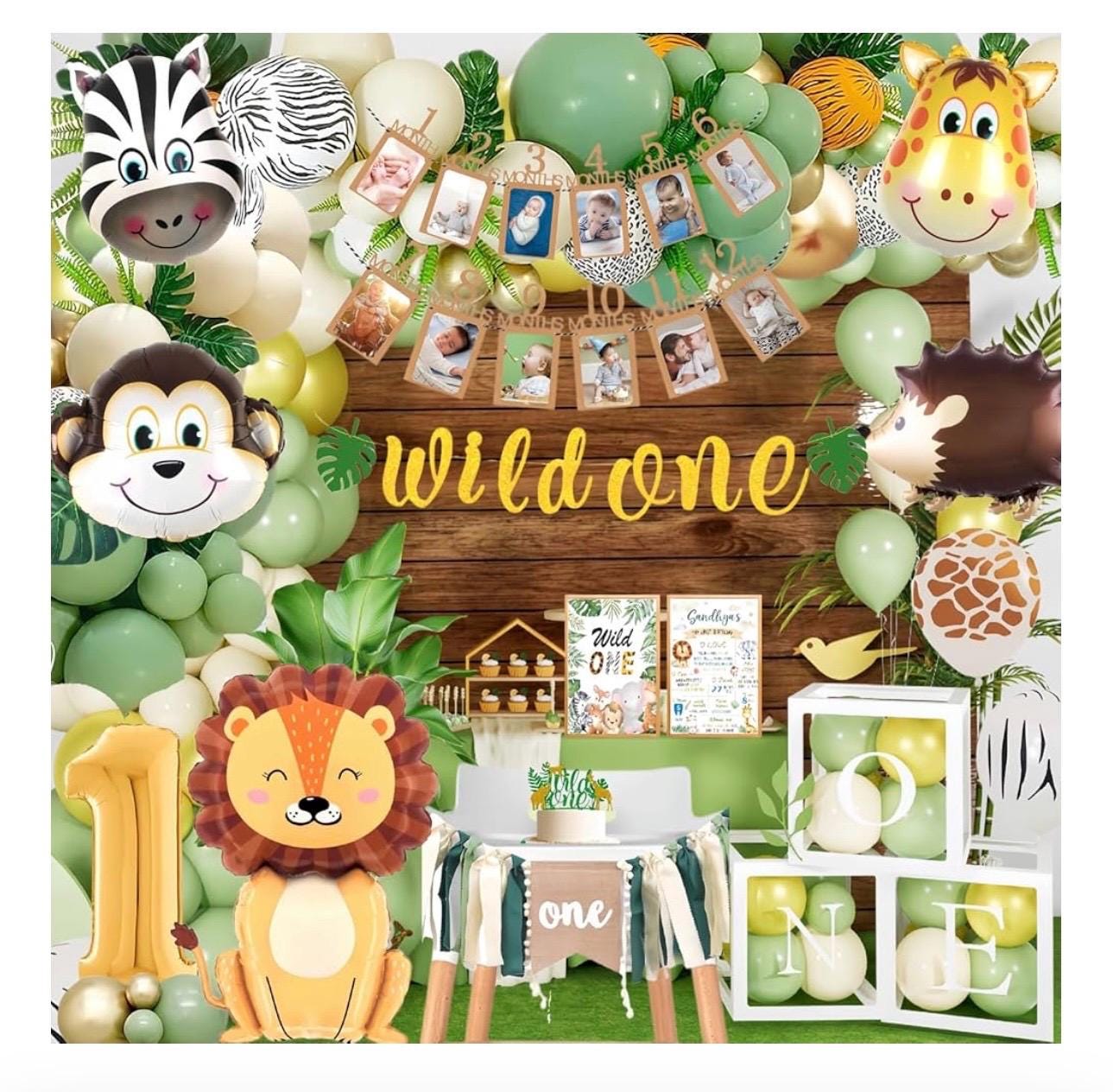 JeVenis Chapeau Et Déco Gâteau Safari – 1er Anniversaire Garçon – Thème Jungle Wild One – Couronne Et Ours En Peluche Inclus – Réutilisable