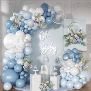 Dusty Blue Balloon Arch Kit 126 Pcs Light Blue and White Balloon Arch Garland Kit Include Macaron Balloons for Wedding Birthday Baby Shower