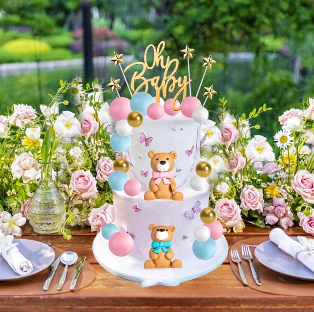 Topper Per Torta In Legno Oh Baby Baby | 2 Pezzi | Rustico Per Baby Shower E Battesimo | Decorazione Fai Da Te