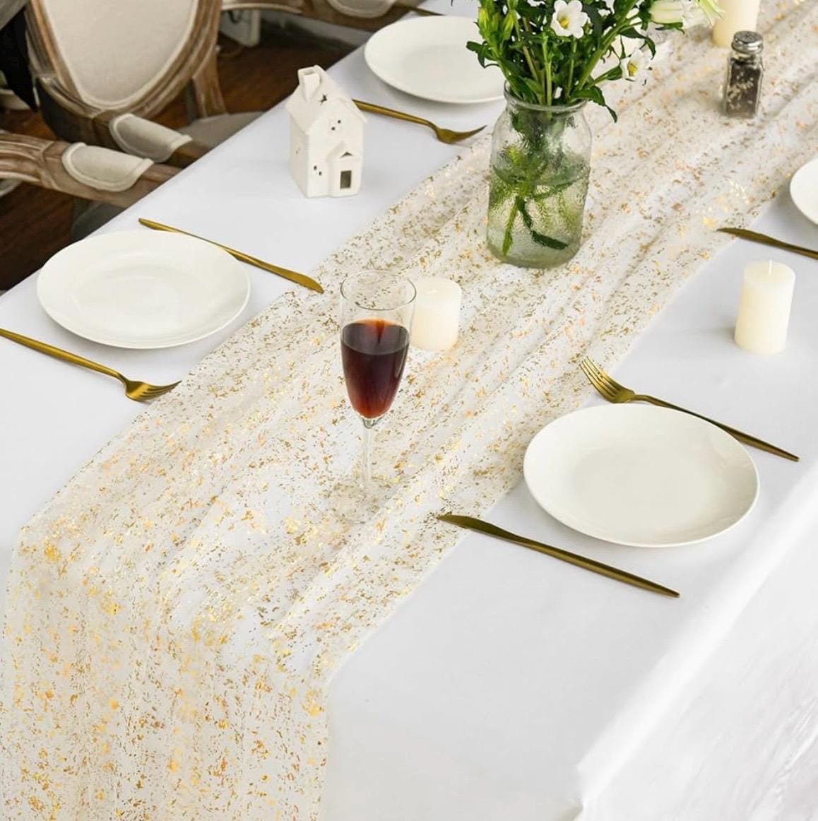 Leetaltree Tischläufer Mit Strass – 300 Cm Lang – Flüssiger Seidenglanz – Geschenk-Set Für Hochzeit & Party Hochzeitsdeko Tischband