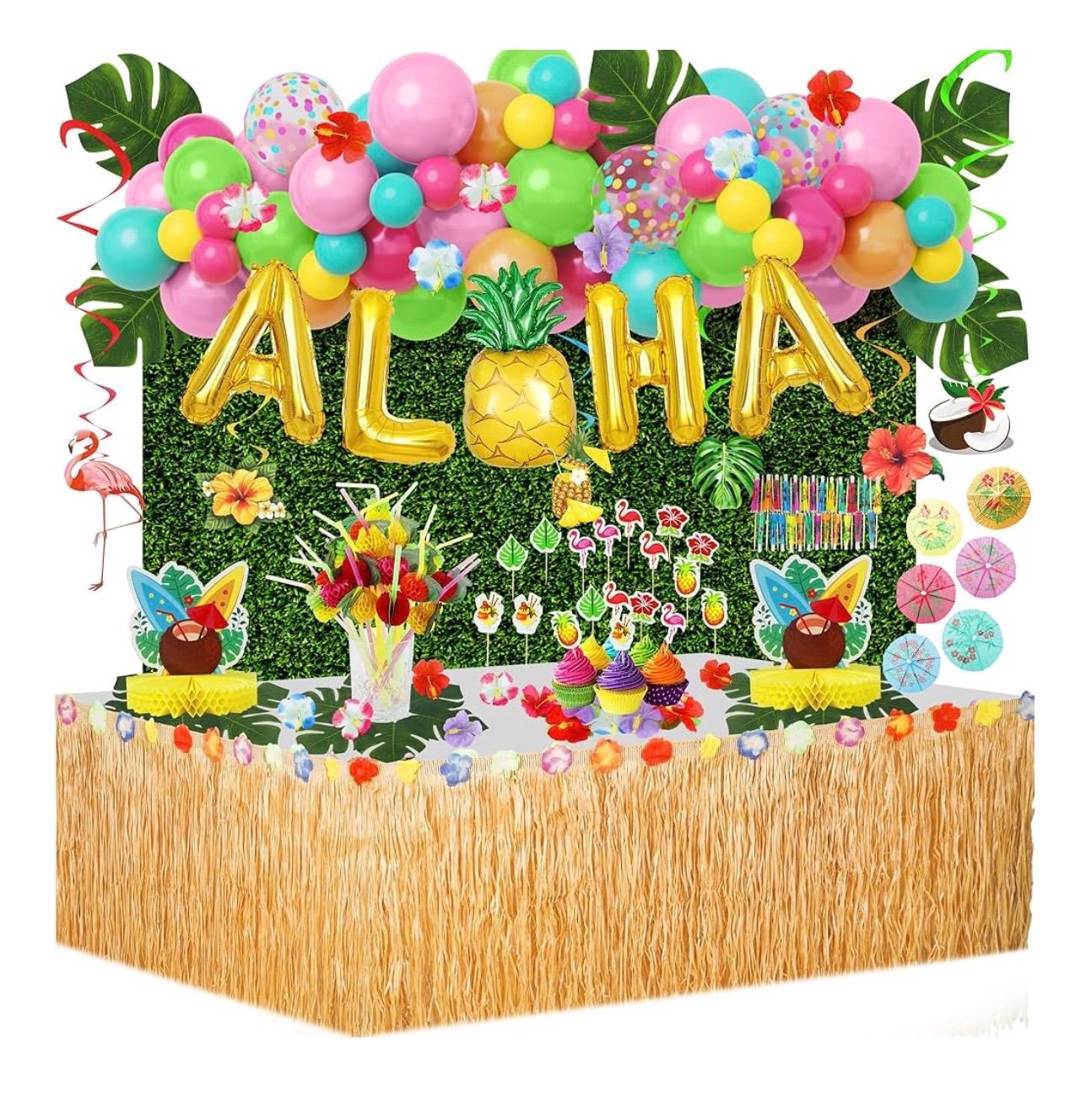 Tropical Birthday Kit Hawaiian Tropical Birthday Party Decorations - Palm Leaves  Theme With Banner, Balloons \u0026 Backdrop Hawaiian Party Decorations, image size:1287x1327