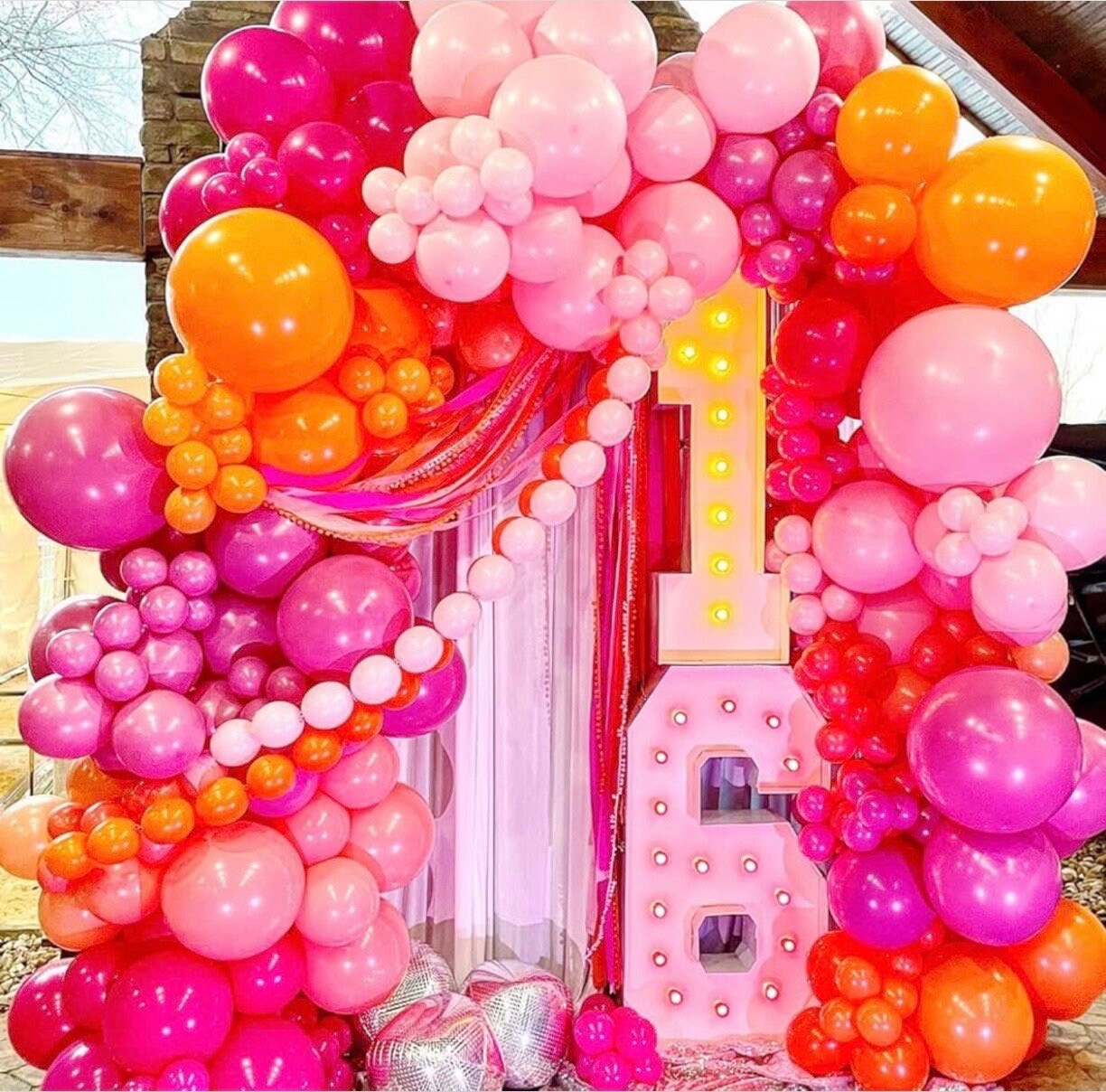 Arche De Ballons Anniversaire 80 Pièces - Ballons Latex Rose, Orange, Doré Avec Confettis