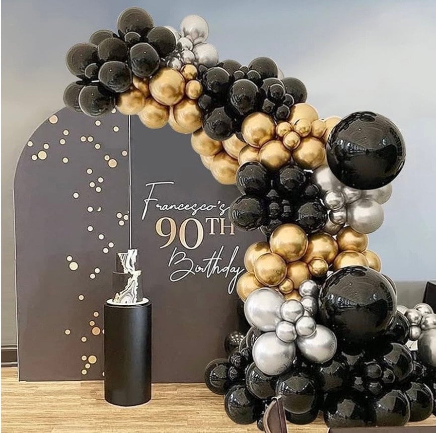CboDeco Kit per arco ghirlanda di palloncini neri e oro per laurea, compleanno, festa di Capodanno, 146 palloncini in oro nero che esplodono a stella