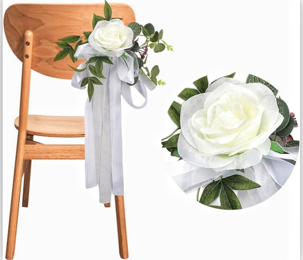 VitalCozy Hochzeits-Dekoration Für Stühle – 24 Sets Mit Chiffon-Schärpen, Bändern & Eukalyptus