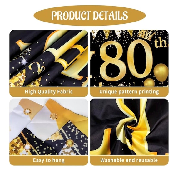 Rose Gold & Black 80th Birthday Decorations - Yard Banner & 18 Balloons Party Set