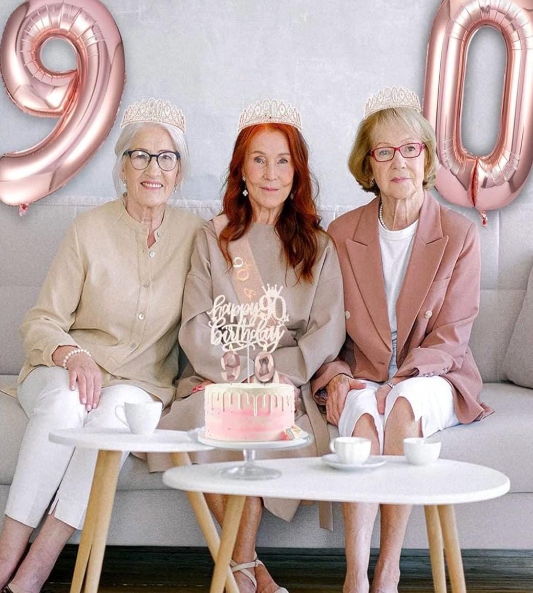 90. Geburtstag Dekoration Set Für Frauen - Schärpe & Strass-Tiara In Roségold - Inkl. Perlennadel Zum Anpassen