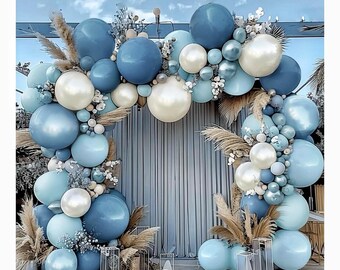 Dusty Blue Balloon Garland - Double Stuffed Slate Blue White Sand Balloon Pastel Light Blue Pearl Balloon Dark Teal Balloon Arch Kit