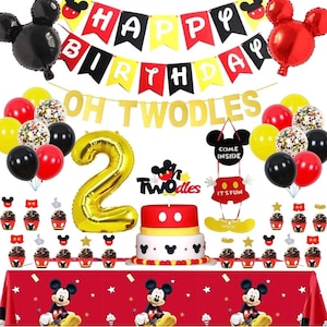 Mickey Mouse 2nd Birthday Party Supplies Oh Twodles Theme Party Decorations Includes Felt Banner,Welcome Hanger Door Sign ,Mickey Balloon
