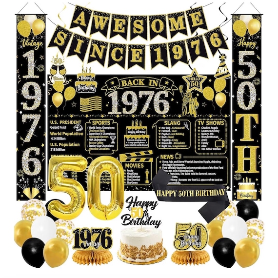 PRINTED 50th birthday poster, Back in 1976, What Happened in 1976, 50th Birthday Decorations, Rose Gold, 50th Party Decor, Vintage 1976 - België