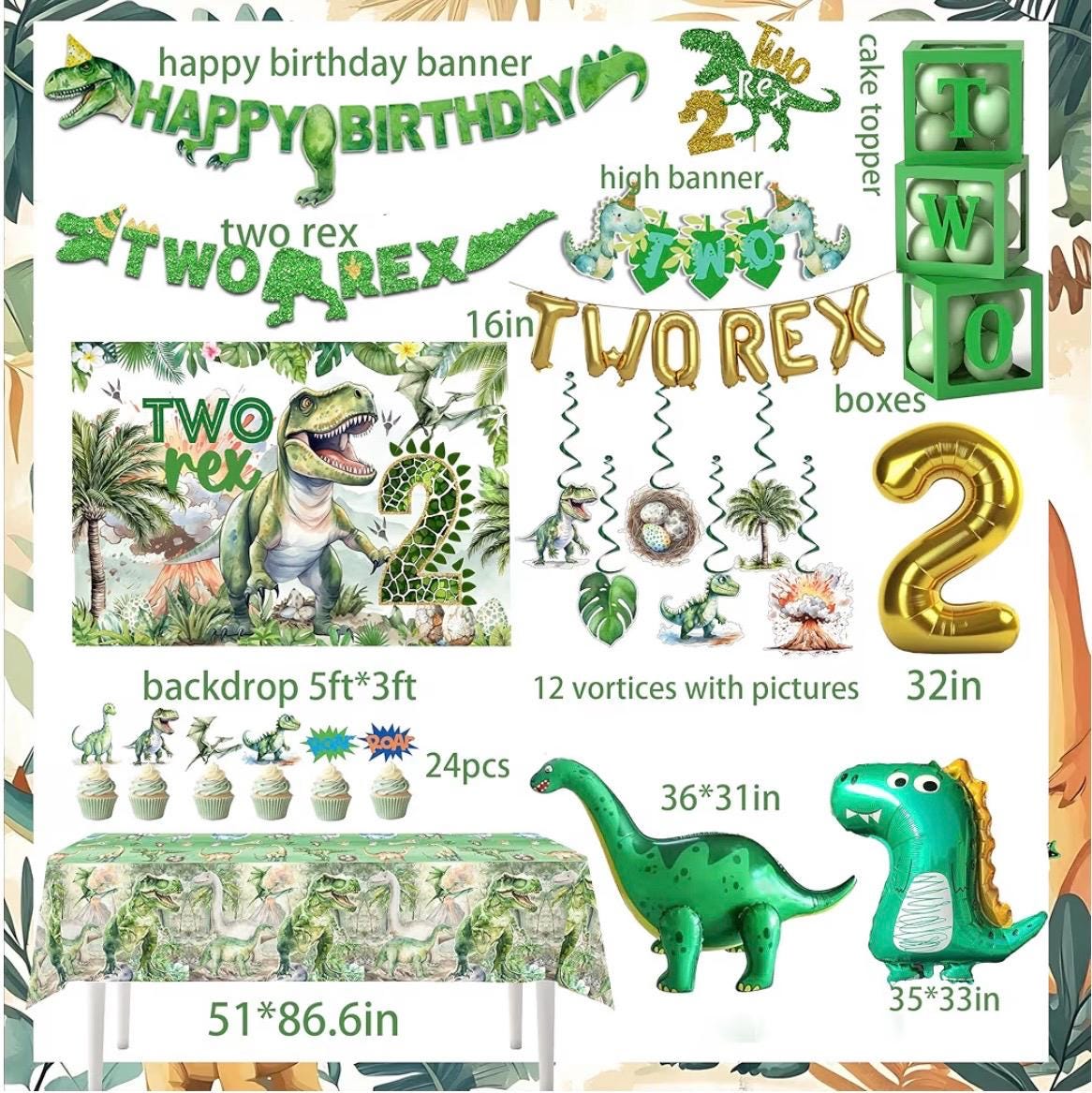 Two Rex Birthday Decorations Boy,dinosaur 2nd Birthday Party ...
