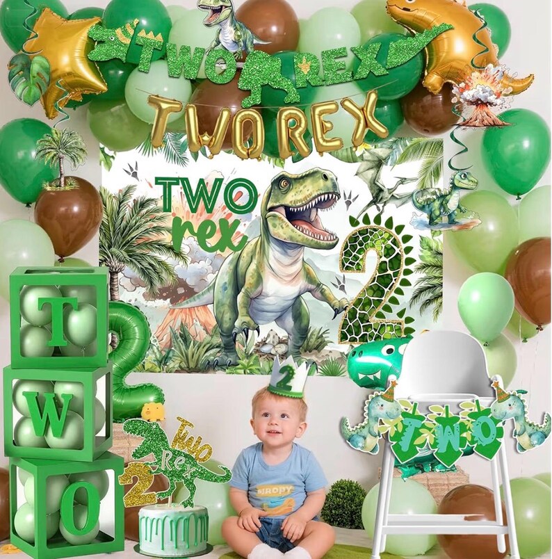 Two Rex Birthday Decorations Boy,dinosaur 2nd Birthday Party ...