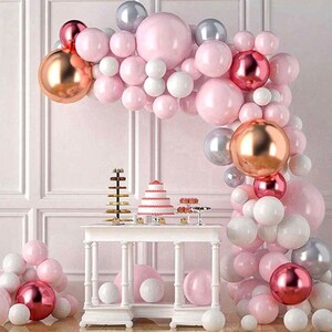 Pink Balloons Garland Arch Kit 111Pcs Chrome Silver Pastel Macaron Pink Balloons  Rose Gold Balloons for Baby Shower , Princess Birthday