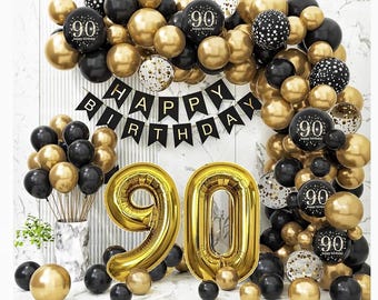 90th Birthday Decorations for Men Women, Black and Gold 90th