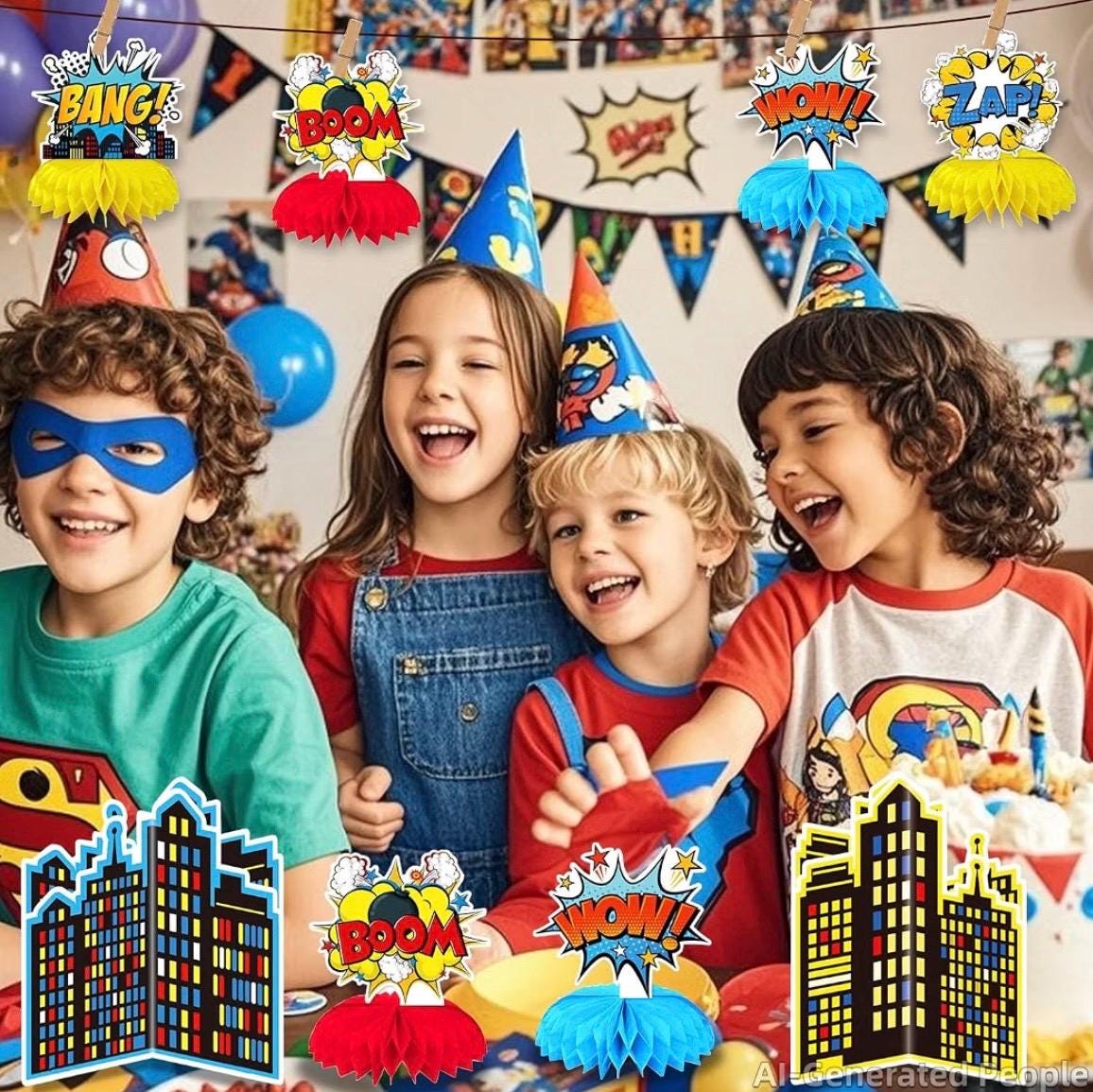 10-teiliges Helden-Party-Deko-Set – Waben-Mittelstücke & Action-Schilder Für Geburtstag
