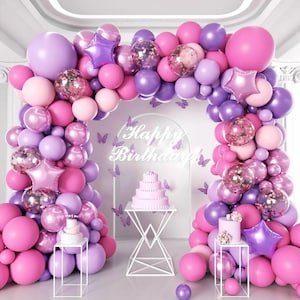 182Pcs Pink and Purple Balloon Garland Arch Kit - Butterfly Baby Shower Decorations Lavender Purple Dusty Pink Balloons for Women Birthday