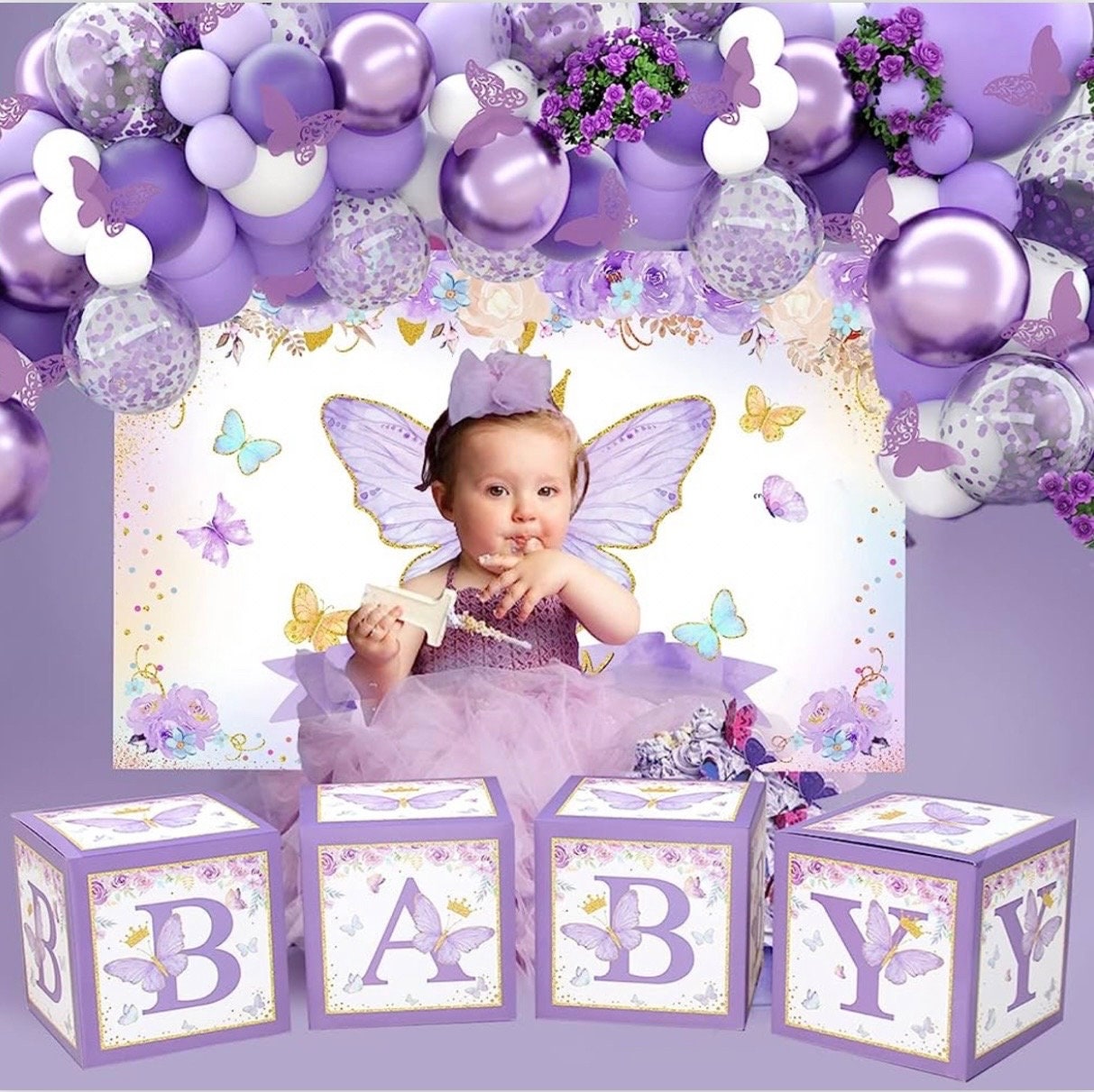 Purple Butterfly Baby Shower Decorations for Girl,purple Balloon ...